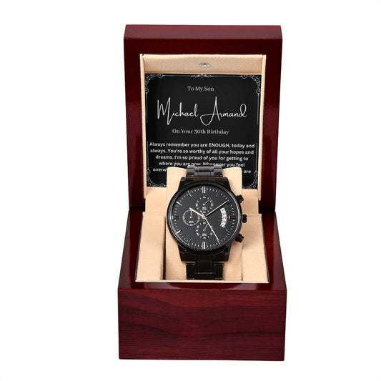 Personalized Son Watch Gift From Mom on Your Birthday, Unique Custom Gift Idea for 30th Birthday Man, From Mom to 30 Years Old Son