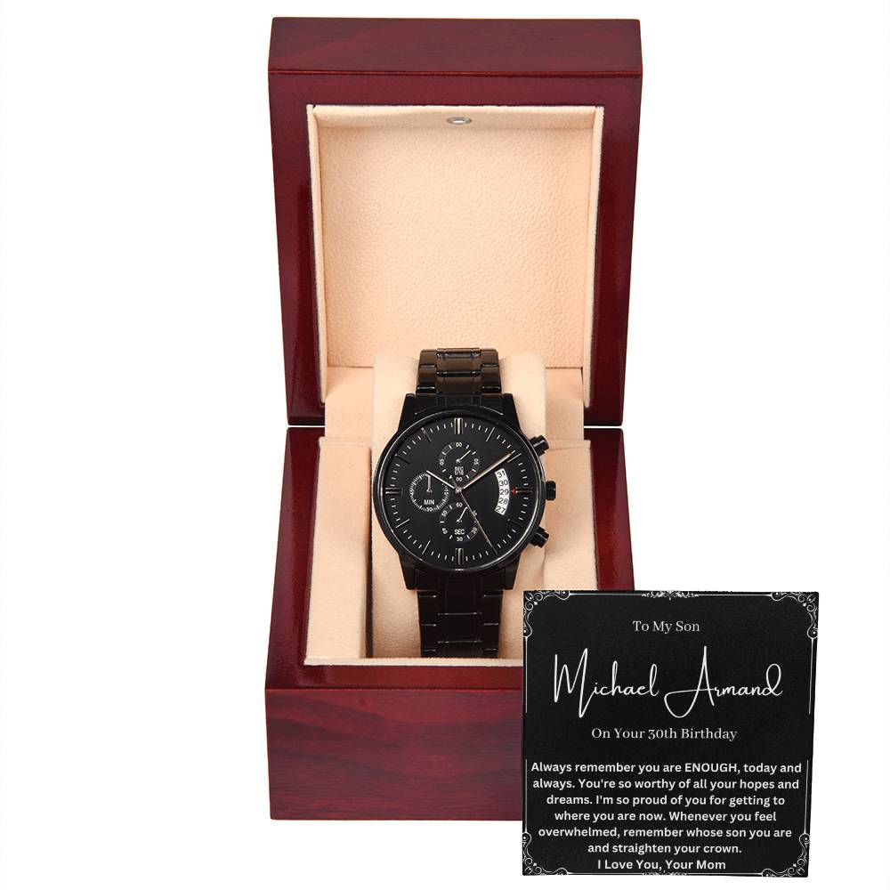 Personalized Son Watch Gift From Mom on Your Birthday, Unique Custom Gift Idea for 30th Birthday Man, From Mom to 30 Years Old Son