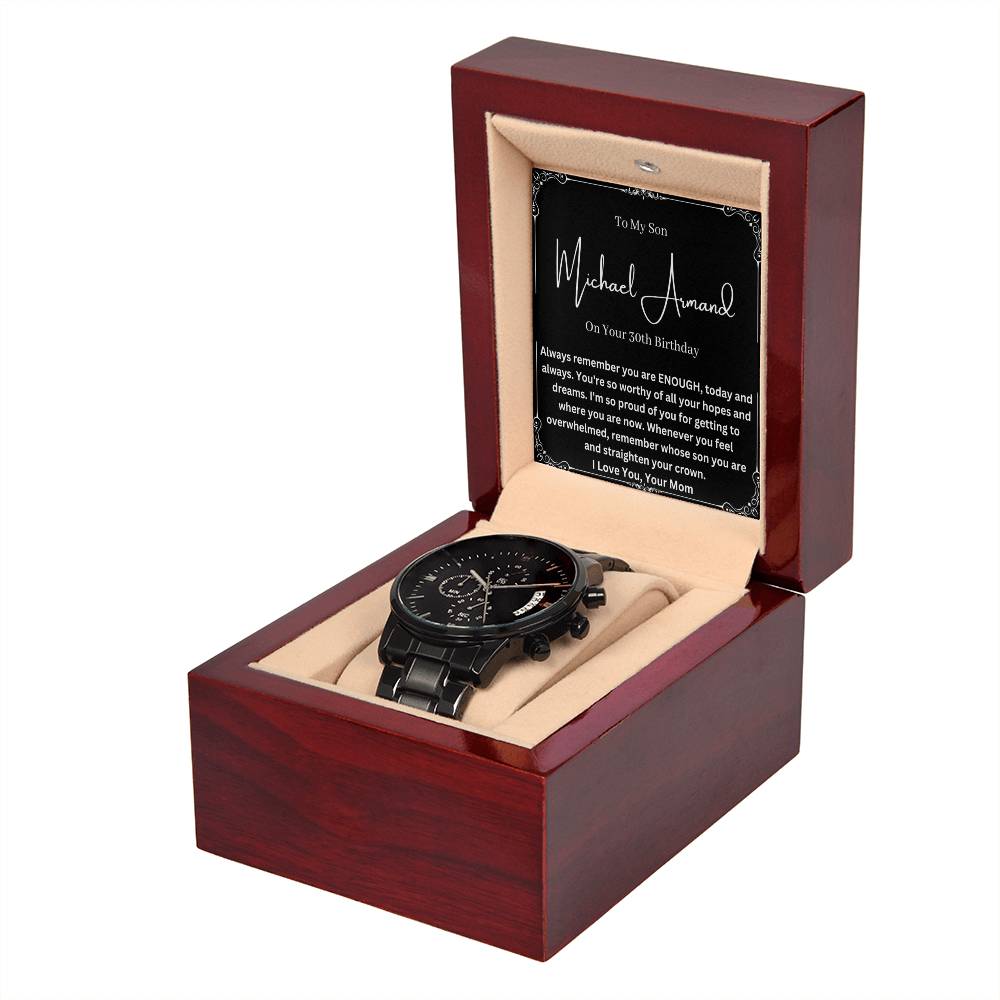 Personalized Son Watch Gift From Mom on Your Birthday, Unique Custom Gift Idea for 30th Birthday Man, From Mom to 30 Years Old Son