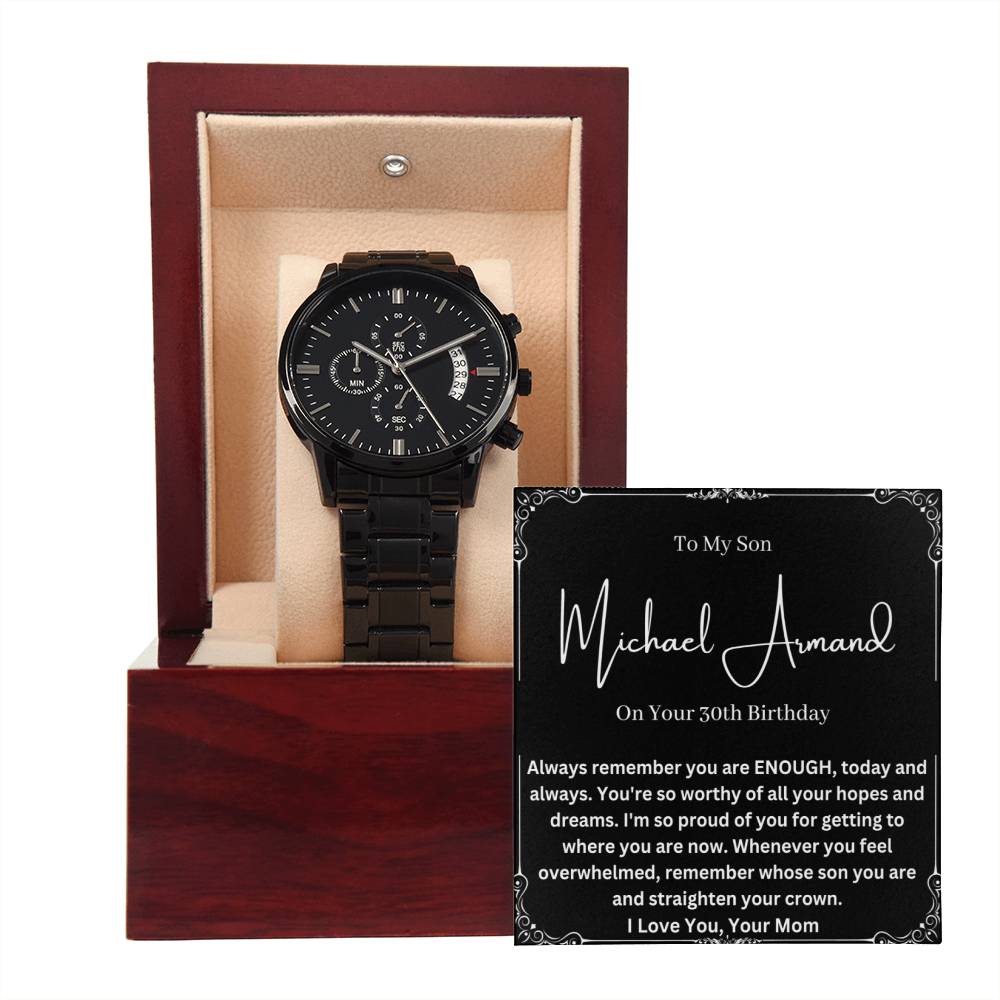 Personalized Son Watch Gift From Mom on Your Birthday, Unique Custom Gift Idea for 30th Birthday Man, From Mom to 30 Years Old Son