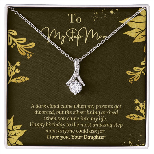 Happy Birthday Step Mom with Message Card, From Daughter to Step Mom, Birthday Gift for Step Mom, Necklace for Step Mom