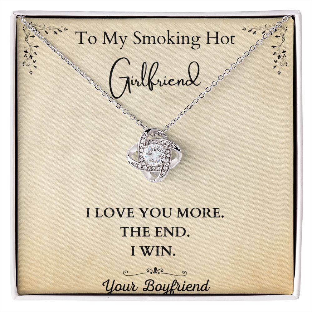 I Love you More. I Win. Love Knot Necklace Gifts for Her. Birthday, Anniversary, Christmas.