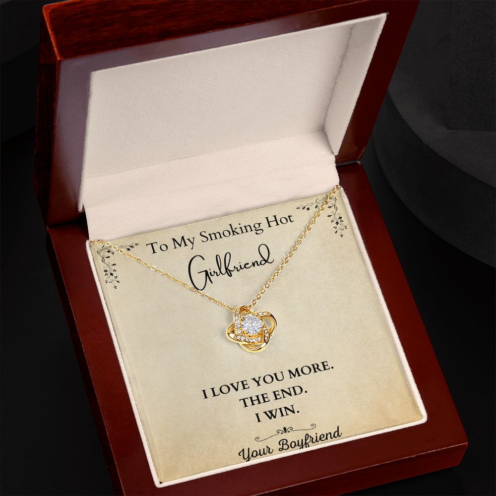 I Love you More. I Win. Love Knot Necklace Gifts for Her. Birthday, Anniversary, Christmas.