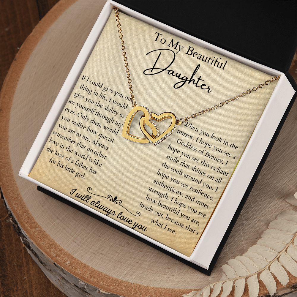 Interlocking Hearts Necklace for My Beautiful Daughter, From Dad to Daughter, Daughter Birthday Gift, Graduation, Christmas, Special Occasions