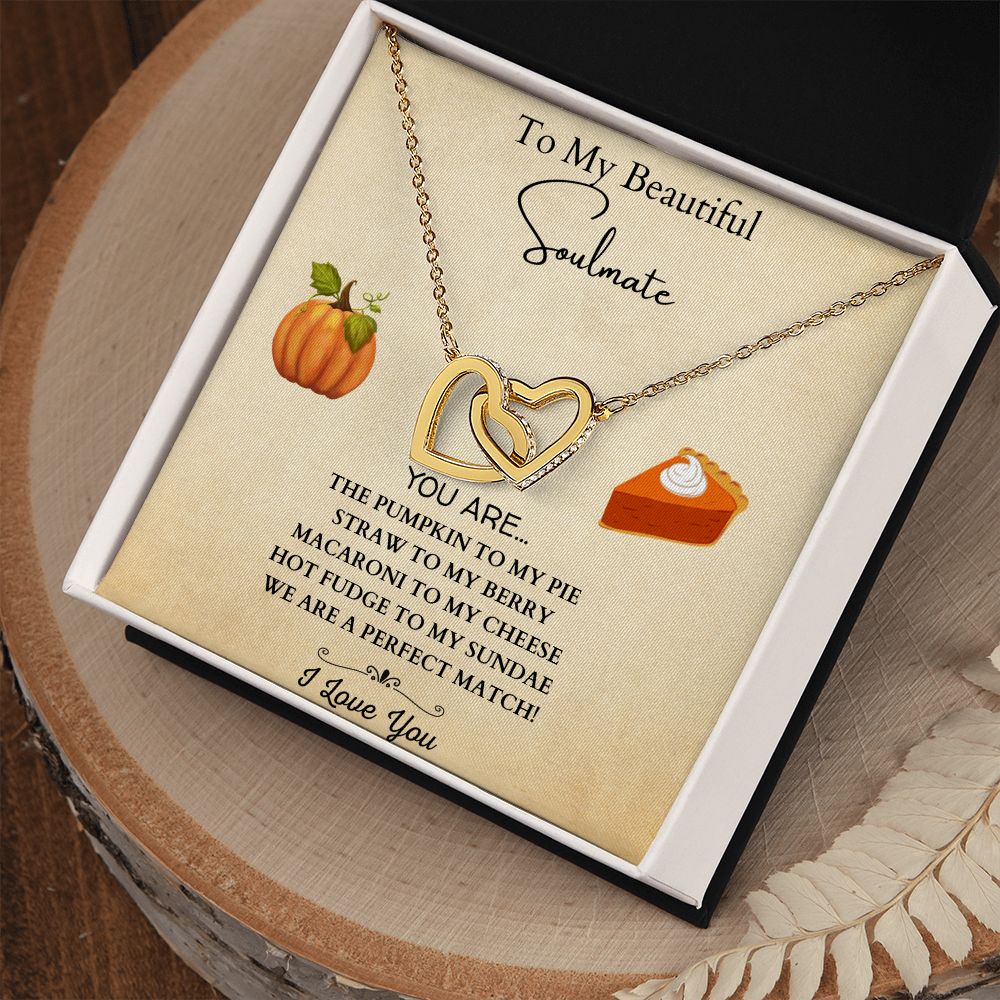 Pumpkin to My Pie Perfect Match Interlocking Hearts Necklace, Gift For Her, Halloween, Christmas, Birthday