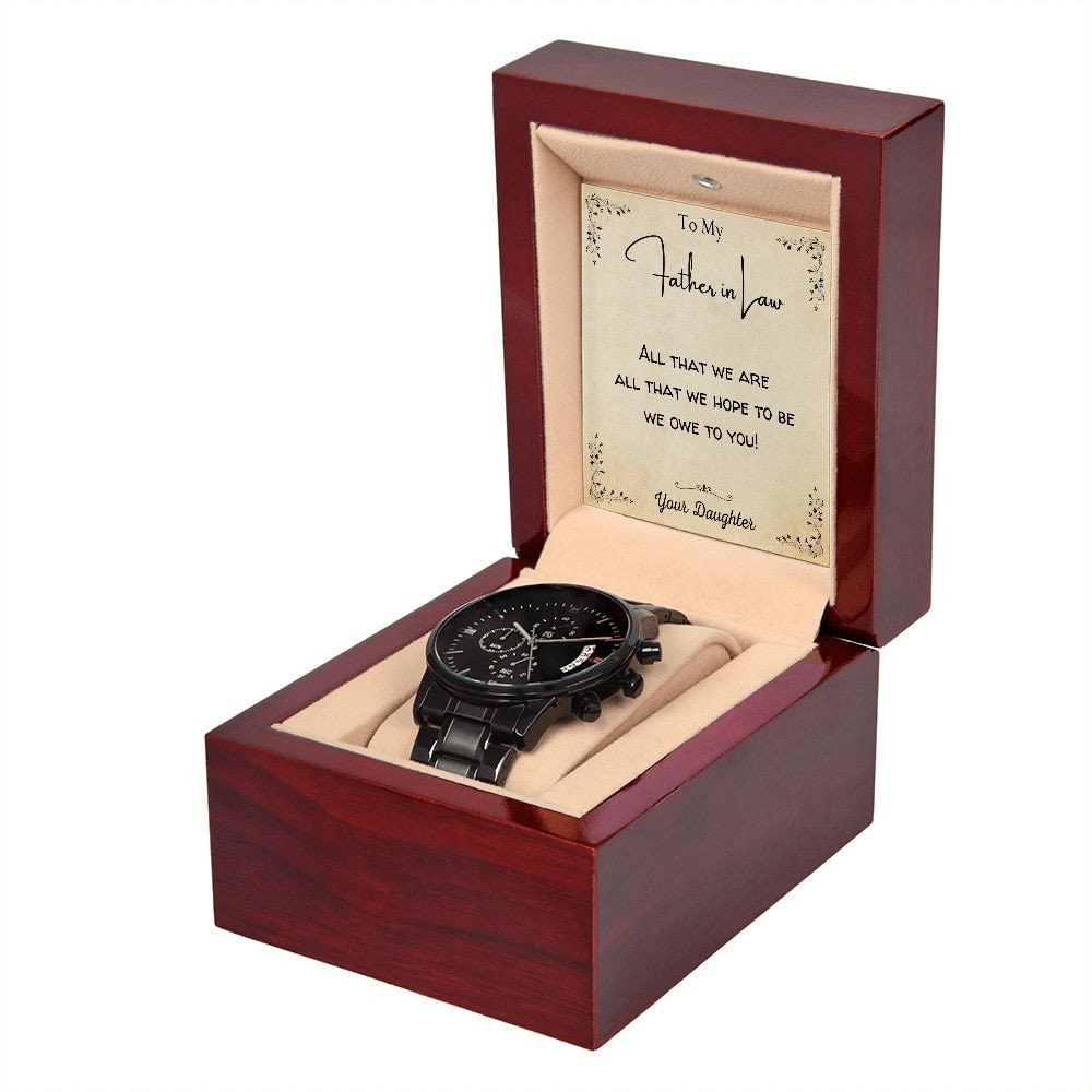 Black Chronograph Watch for Father in Law. To Father in Law From Daughter. Father of the Groom Gift from Bride, Gift for Father In Law