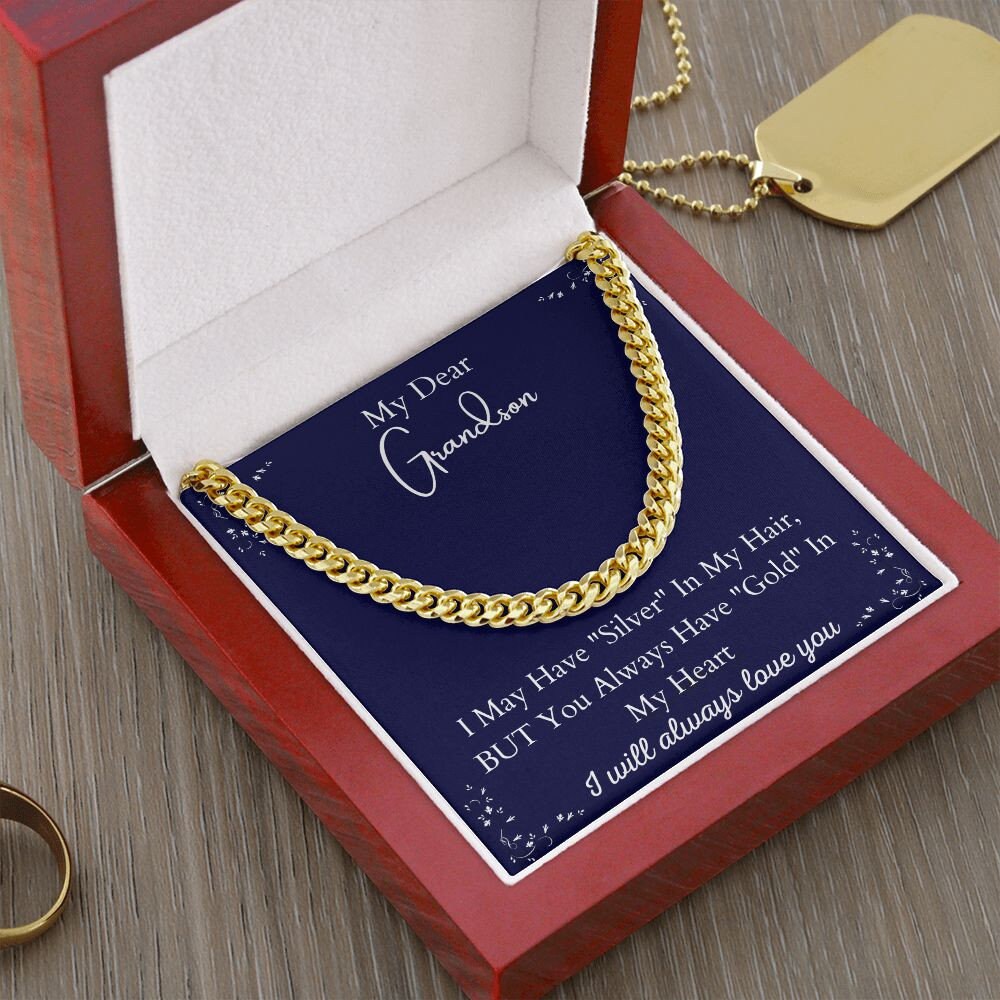 You Have Gold In My Heart Cuban Chain Necklace for Grandson, To My Grandson From Grandma, Grandson's Birthday Gift, From Grandparents