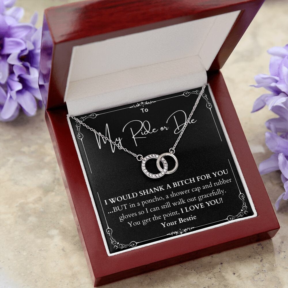 My Ride or Die Promise Necklace Gift For Bestie, Bestie Shank A Bitch Message Card, Soul Sister Funny Gift for Going Away,Birthday,Christmas